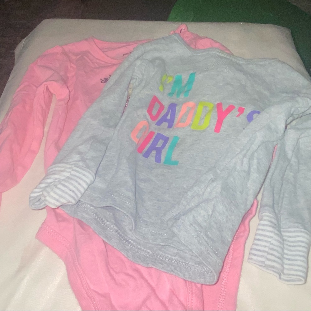 2 tops 1 pink onsie by jumping bean  1 gray top by carters